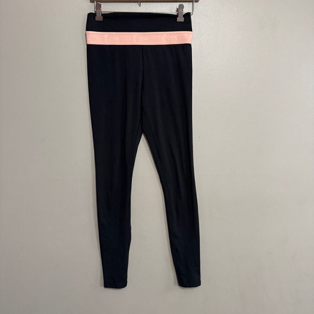 Zyia black full length leggings with logo band size 6-8